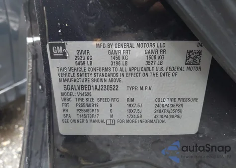 2010 Buick Enclave 1Xl z USA, uszkodzony, nr VIN 5GALVBED1AJ230522